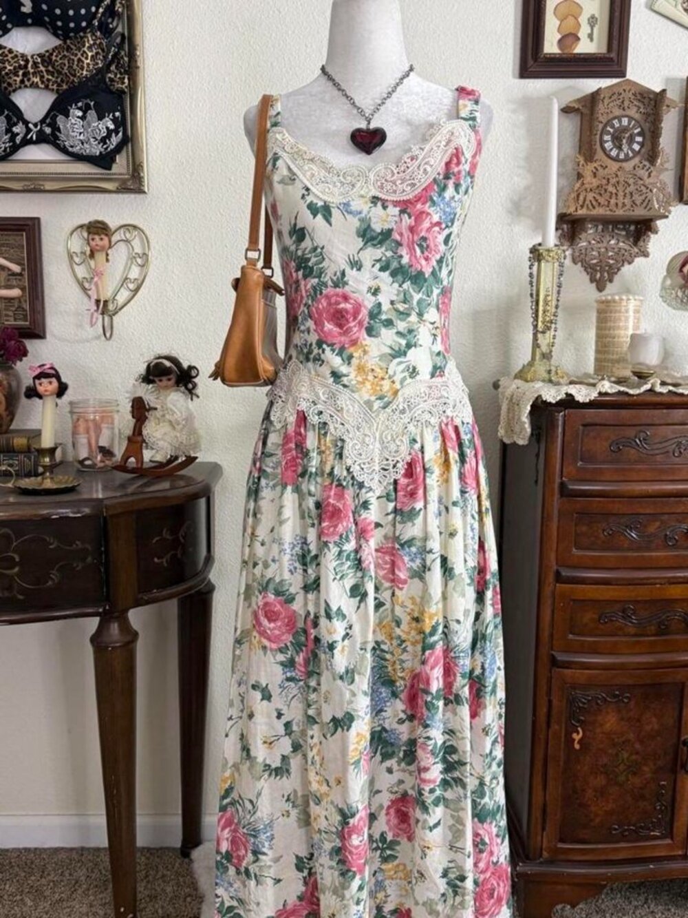 Vintage 90’s romantic cottagecore floral corset style maxi dress